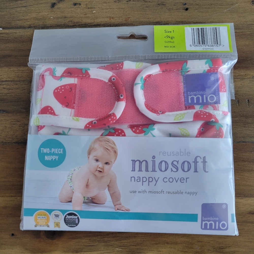 NEW Bambino Mio Size 1 Mioduo Miosoft Cloth Diaper Cover Strawberry Cream